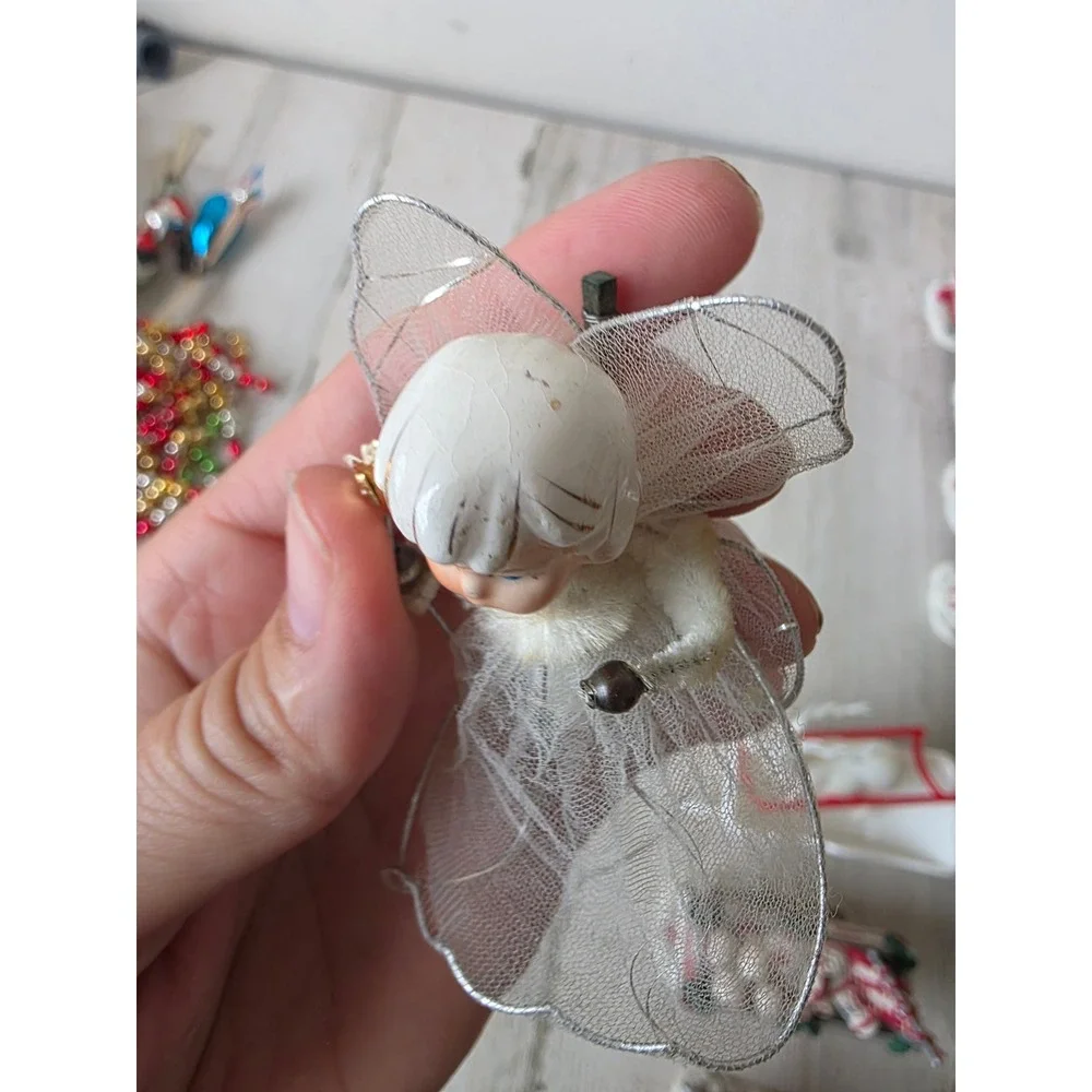Vintage Holt Howard angel chenille cherub pick ornament Xmas tree